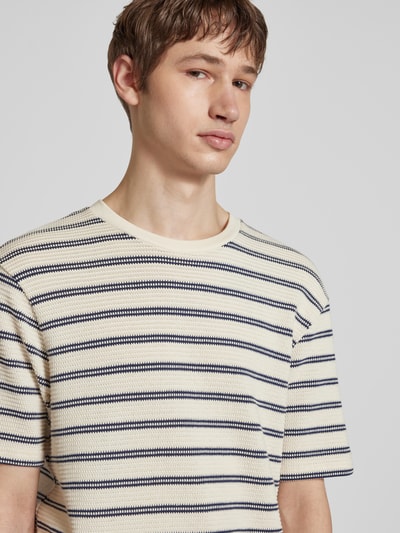 Only & Sons T-shirt met geribde ronde hals, model 'IAN' Offwhite - 3