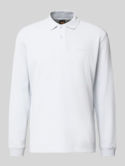Produktfoto, Regular Fit Poloshirt aus Baumwoll-Mix Modell 'PETEMPESTOLONG' von BOSS Orange, Optik: Unifarben, Piqué-Struktur, Hemdkragen, 2-Knopf-Verschluss, Label-Stitching, Langarm.