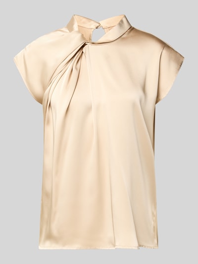 Produktfoto, Blusentop aus Satin mit Knotendetail Modell 'Fleur Drapy' von Neo Noir, beige, glatte Oberfläche, Regular Fit, Rückenlänge 59 cm