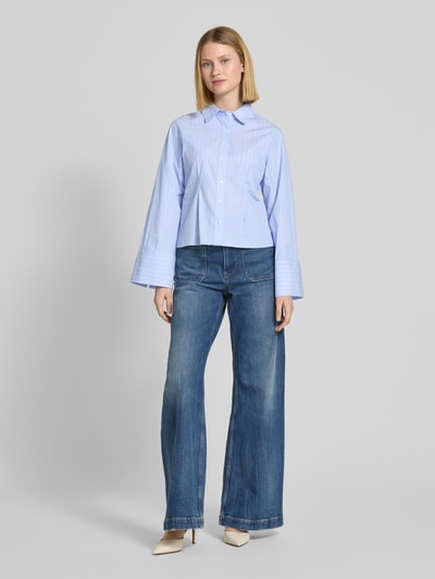 Neo Noir Overhemdblouse met sportmanchetten en kentkraag Lichtblauw - 1