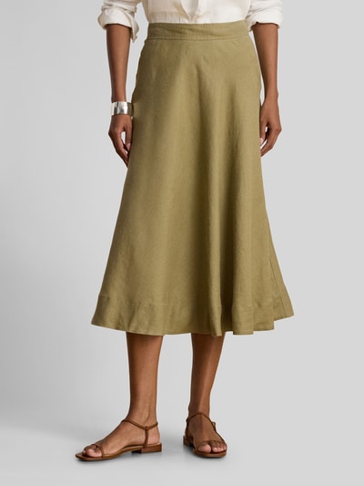 Lauren Ralph Lauren A-Linie Midi-Rock aus reinem Leinen Modell 'BENICE' Khaki 4