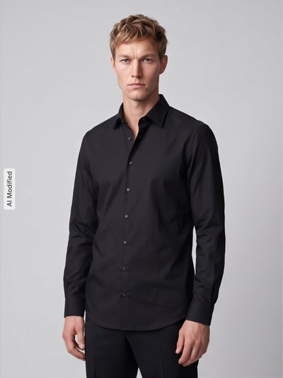 Jake*s Slim fit zakelijk overhemd met afgeronde zoom Zwart - 4