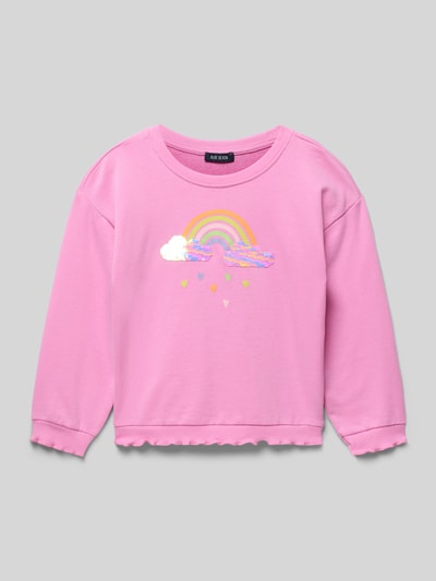 Productfoto, Regular Fit Sweatshirt met allover-motiefprint van Blue Seven, roze katoen, ronde hals, elastische boorden