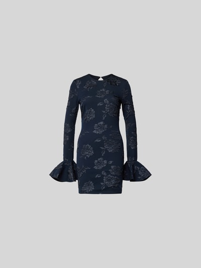 Produktfoto, Slim Fit Minikleid mit Rüschenbesatz von ROTATE, dunkelblauer Elastischer-Material-Mix, floraler Allover-Besatz, Rückenausschnitt