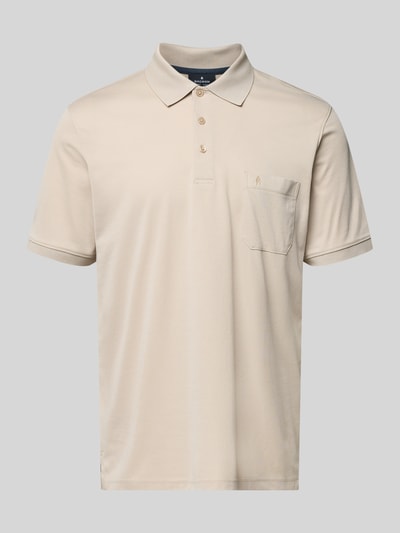 Produktfoto, Relaxed Fit Poloshirt aus Baumwoll-Mix von RAGMAN in Beige mit Polokragen, Brusttasche, elastischen Ärmelabschlüssen