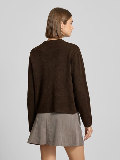 Only Loose fit gebreid jack met knoopsluiting, model 'SIMONI' Chocoladebruin - 5