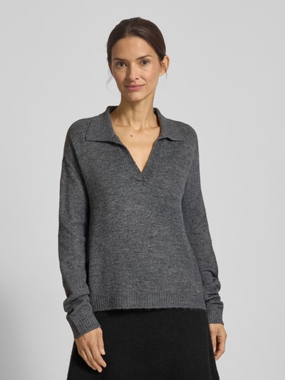VERO MODA Regular Fit Strickpullover mit Hemdkragen Modell 'LEFILE' Mittelgrau 4