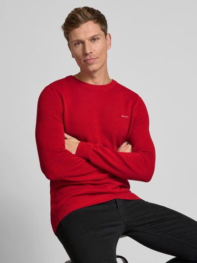 Gant Gebreide pullover met labelstitching, model 'PIQUE' Rood - 3