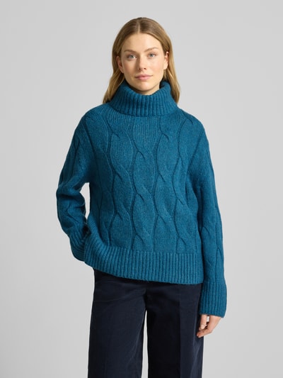 Tom Tailor Loose Fit Rollkragenpullover aus Baumwoll-Mix mit Woll-Anteil Petrol Melange 4