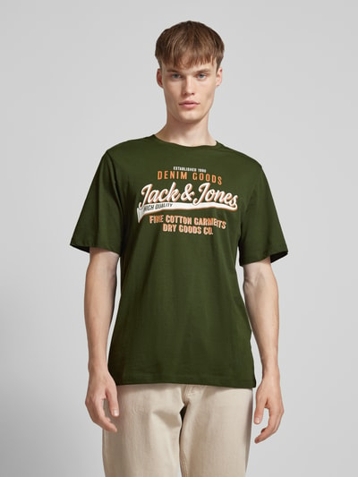 Jack & Jones T-Shirt mit Label-Print Modell 'ELOGO' Dunkelgruen 4