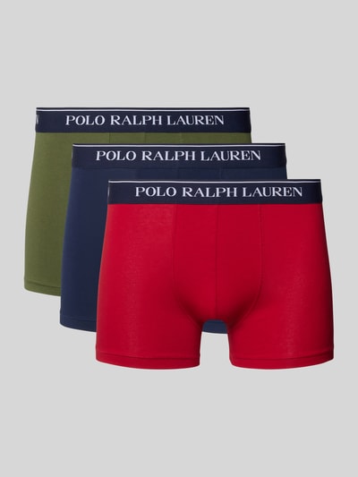 Produktfoto, Skinny Fit Boxershorts aus Baumwoll-Mix im 3er-Pack von Polo Ralph Lauren Underwear, Optik: Unifarben, Label-Schriftzug am elastischen Bundabschluss, Multipack: 3er-Pack, Materialverarbeitung: Stretch, Material: Baumwoll-Mix, Farben: Rot, Blau, Grün.