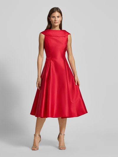 Adrianna Papell Knielanges Cocktailkleid mit Carmen-Ausschnitt Rot 4