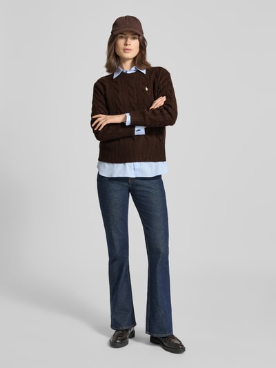 Polo Ralph Lauren Gebreide pullover met kabelpatroon en ronde hals Donkerbruin - 1