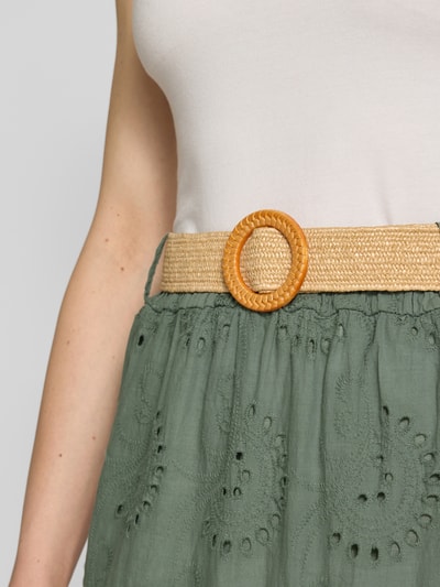 ZABAIONE Midirock mit Lochstickerei und Gürtel Khaki 3