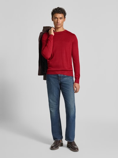 Christian Berg Men Regular Fit Longsleeve aus Merino-Mix Rot Melange 1