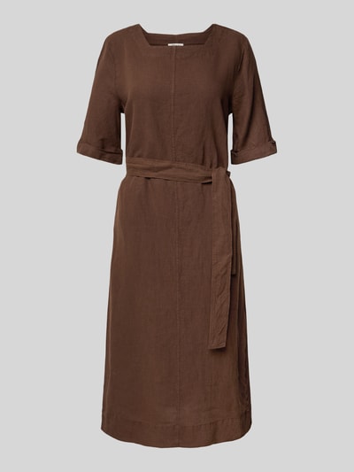 MAERZ Muenchen Knielanges Leinenkleid mit Karree-Ausschnitt Mittelbraun 2