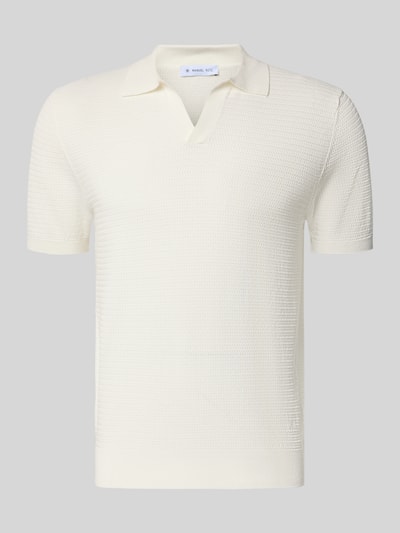 Produktfoto, Regular Fit Poloshirt mit V-Ausschnitt von Manuel Ritz, reine Baumwolle, Strickstruktur, cremefarben, Rückenlänge 66 cm.