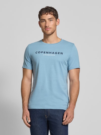 Lindbergh T-shirt met labelprint, model 'Copenhagen' Lichtblauw - 4