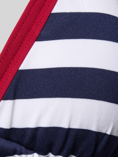 Produktfoto, Bikini-Oberteil mit Schnürung Modell 'BLUCO NAVY' von Banana Moon, Marineblau-Weiß gestreift, Material-Mix mit Stretch-Anteil, strukturierte Oberfläche, körpernahe Passform