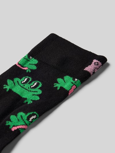 Happy Socks Socken mit Motiv-Stitching Modell 'Frog' Black 2