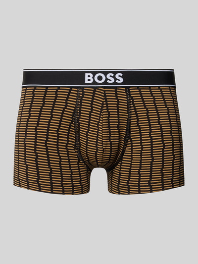 Produktfoto, obcisłe bokserki z mieszanki bawełny Trunks aus Baumwoll-Mix od BOSS w kolorze czarno-żółtym z geometrycznym wzorem