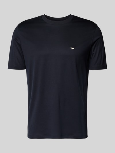 Produktfoto, T-Shirt mit Label-Stitching von Emporio Armani aus Lyocell-Baumwoll-Mix, Regular-Fit, gerippter Rundhalsausschnitt, dunkelblau