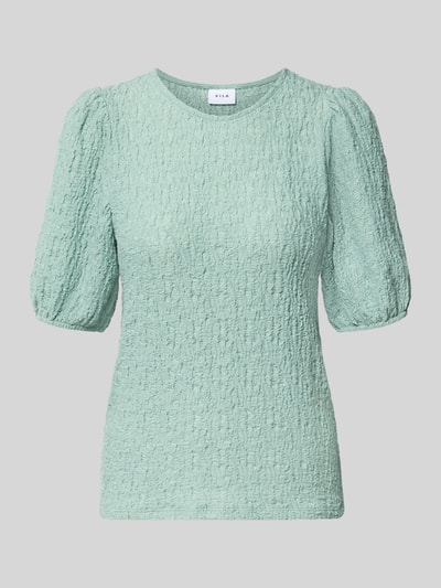 Produktfoto, Blusenshirt mit Strukturmuster Modell 'FALL' von Vila in Mintgrün, Material-Mix mit Stretch-Anteil, Regular-Fit, Rundhalsausschnitt
