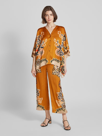 Marc Cain Wide Leg Stoffhose mit floralem Print Cognac 1