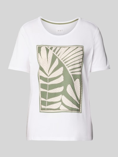 Oui T-shirt met geribde ronde hals Offwhite - 2