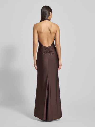 Laona Slim fit avondjurk met rugdecolleté Chocoladebruin - 5