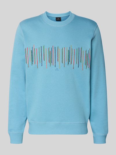 Produktfoto, Sweatshirt mit Motiv-Stitching von PAUL SMITH in Hellblau, Reine Baumwolle, Regular-Fit, gerippter Rundhalsausschnitt, bunte Stitching-Details auf der Vorderseite