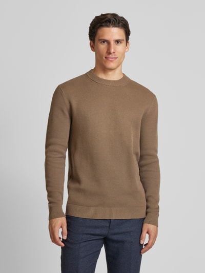 SELECTED HOMME Sweter z dzianiny z okrągłym dekoltem model ‘DANE’ Jasnobrązowy 4