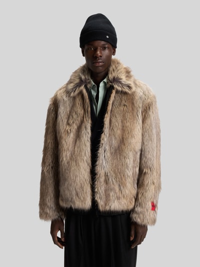 HUGO Relaxed fit jack van imitatiebont met kanten kraag, model 'BRYAN2541' Beige - 4