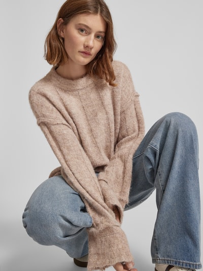 Pieces Loose Fit Strickpullover mit Wollanteil und Details an den Säumen Modell 'RUBBLE' Taupe 3