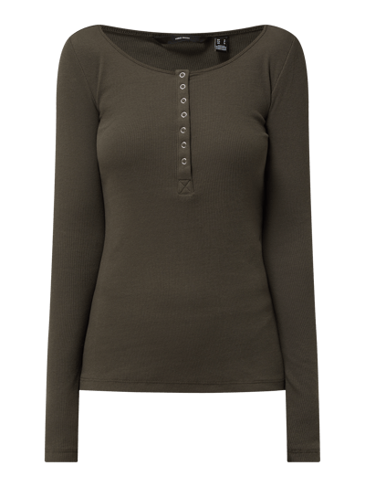 Vero Moda Serafino-Shirt mit Rippenstruktur Modell 'Natasha' Khaki 2