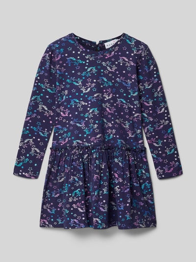 DANAMADE Regular fit jurk met all-over motiefprint, model 'Elli' Marineblauw - 1