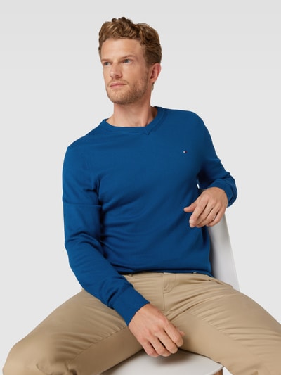 Tommy Hilfiger Gebreide pullover met V-hals, model 'PIMA' Petrol - 3