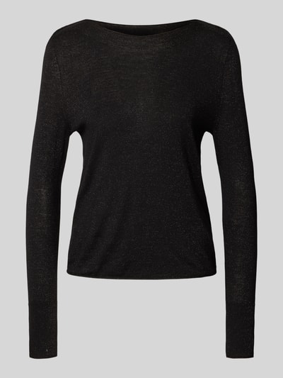 Produktfoto, Strickpullover mit geripptem Rundhalsausschnitt von Marc Cain in Schwarz, Baumwoll-Mix, Regular Fit, glatte Textur