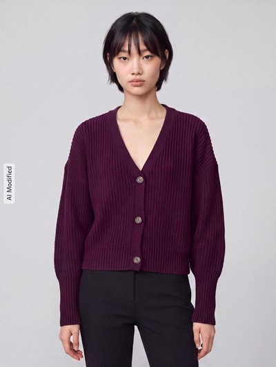 VERO MODA Oversized Strickjacke mit V-Ausschnitt Modell 'LEA' Dunkelrot 4