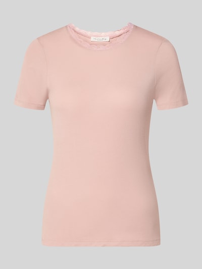 Produktfoto, Slim Fit T-Shirt aus Viskose-Mix mit Spitzenbesatz von Christian Berg Woman in zartem Rosa, elastisches Material, Rundhalsausschnitt