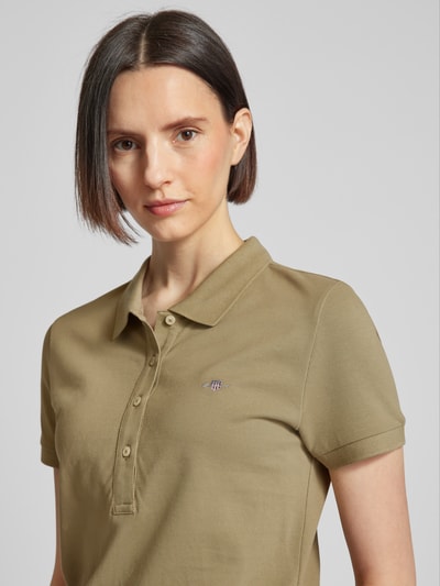 Gant Koszulka polo o kroju slim fit z wyhaftowanym logo Khaki 3