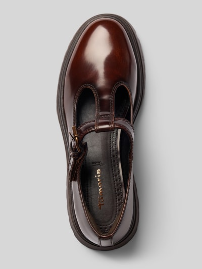 Produktfoto, Loafer mit Klettverschluss von Tamaris in braunem Glattleder, runde Form, glänzende Oberfläche, Damen Loafer von Tamaris