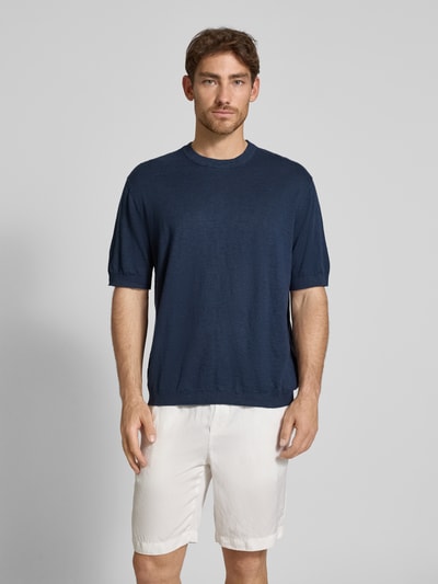 SELECTED HOMME Regular fit gebreid shirt van een mix van katoen en linnen, model 'BERG SUN' Marineblauw - 4