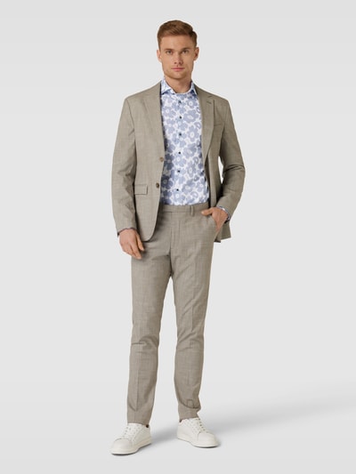 Profuomo Slim fit zakelijk overhemd met all-over bloemenprint Bleu - 1