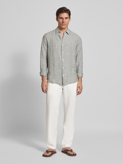Casual Friday Regular Fit Leinenhose mit Gürtelschlaufen Modell 'Pandrup' Weiss 1