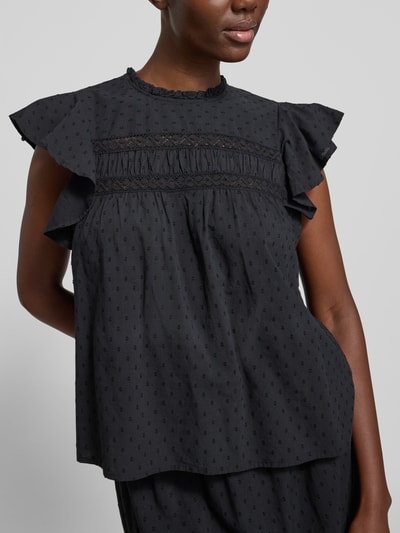 VERO MODA Top bluzkowy o kroju regular fit z czystej bawełny model 'TRINE' Czarny 3