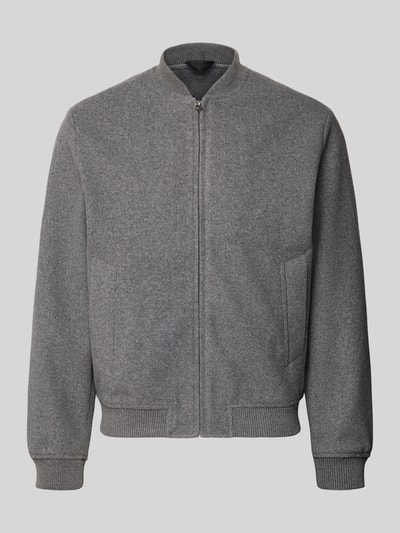 Produktfoto, Relaxed Fit Bomberjacke mit Stehkragen Modell 'JAMES' von JACK & JONES in Grau mit elastischen Abschlüssen, Eingrifftaschen und strukturierter Oberfläche, Herren Jacke