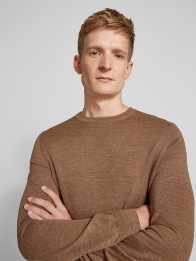 Christian Berg Men Gebreide pullover met ronde hals Middenbruin gemêleerd - 3