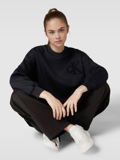 Calvin Klein Jeans Sweatshirt met labeldetail, model 'CHENILLE' Zwart - 3