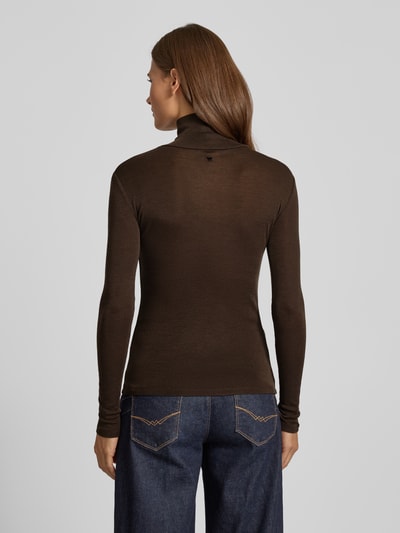 Weekend Max Mara Slim fit shirt met lange mouwen van een mix van wol en zijde, model 'TESEO' Donkerbruin - 5